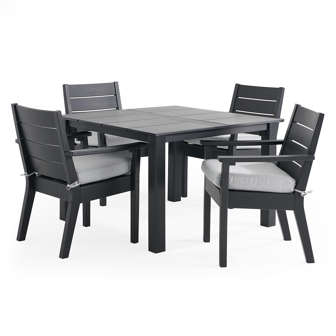 Montauk Polymer with Cushions 5 Piece Dining Set + 44 in. Sq. Table