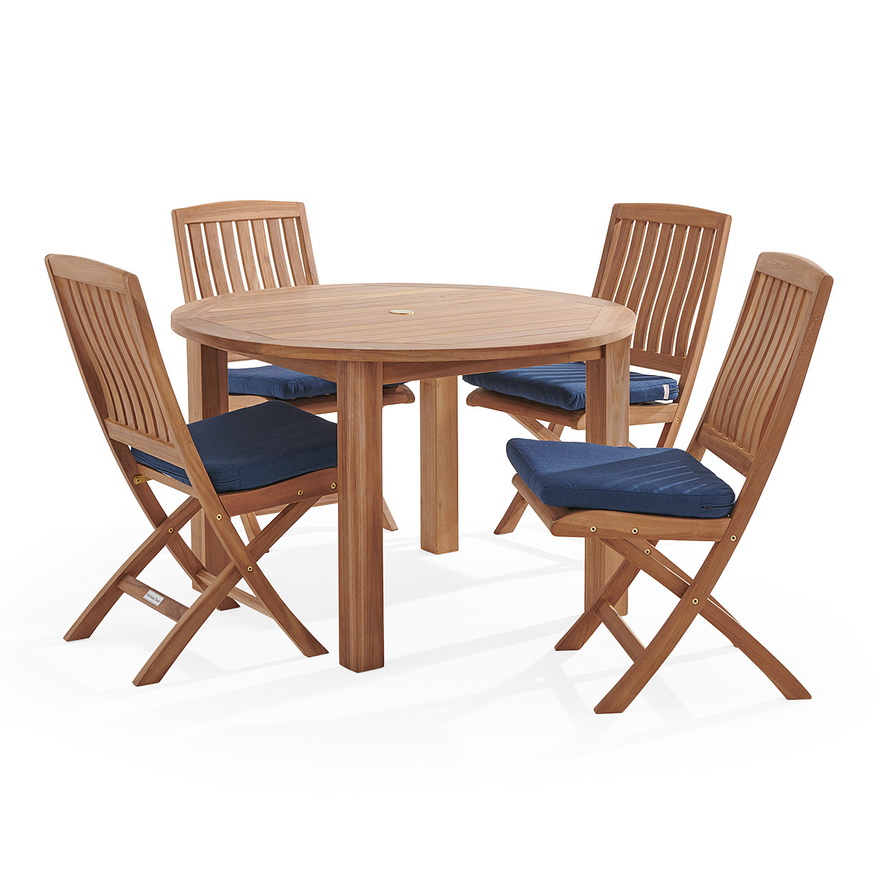 Westport Teak with Cushions 5 Piece Armless Dining Set + Oxford 48 in. D Table