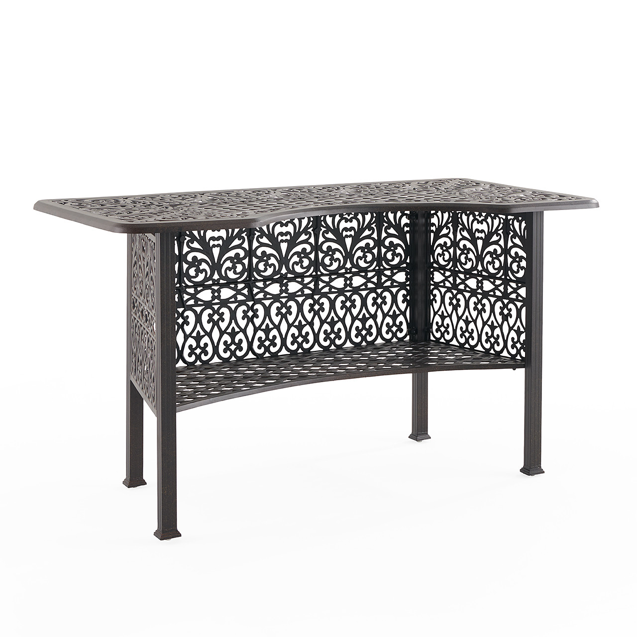 Milan Aged Bronze Cast Aluminum with Cushions 5 Piece Party Set + 72 x 36 in. Party Bar