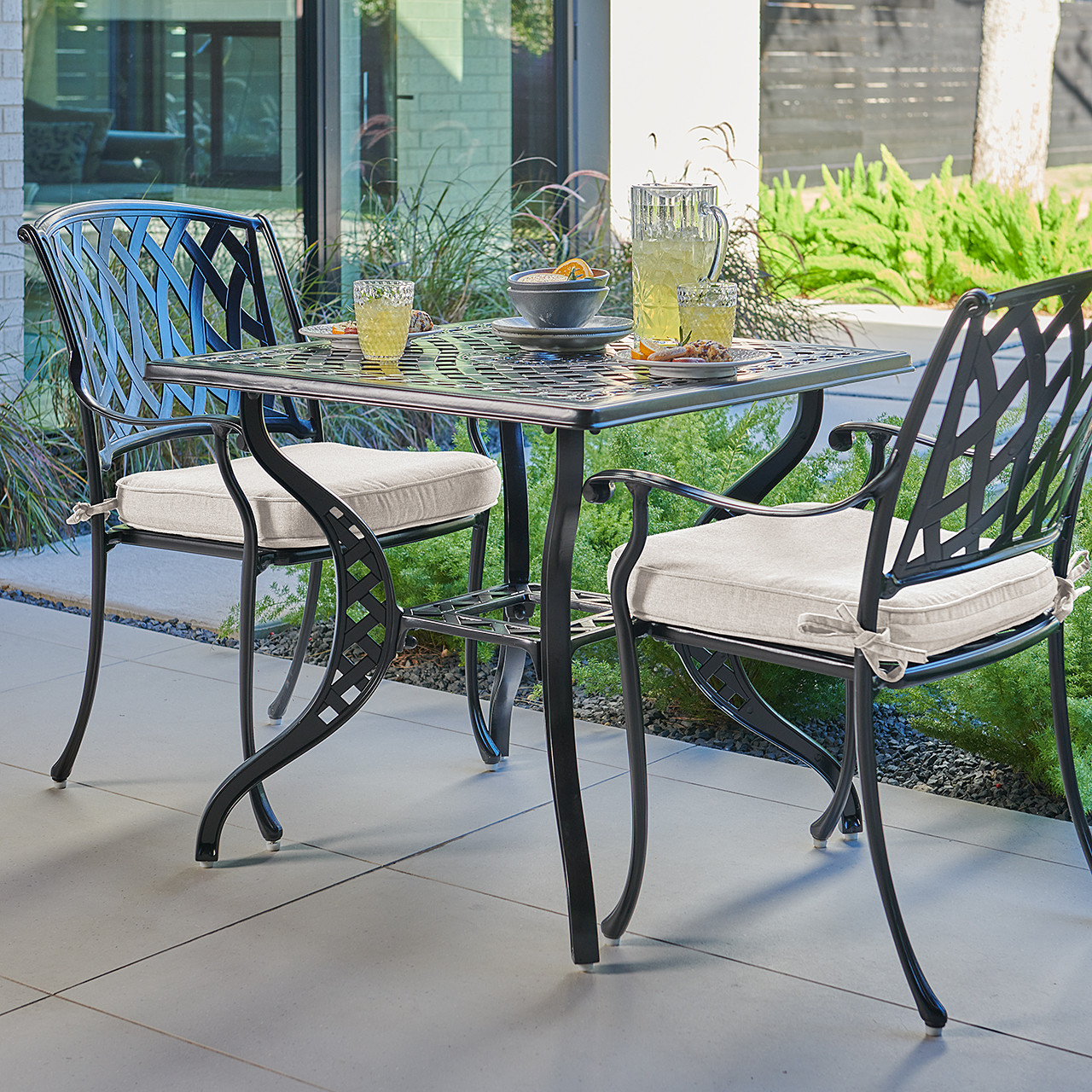Tivoli Matte Black Cast Aluminum with Cushions 3 Piece Bistro Set