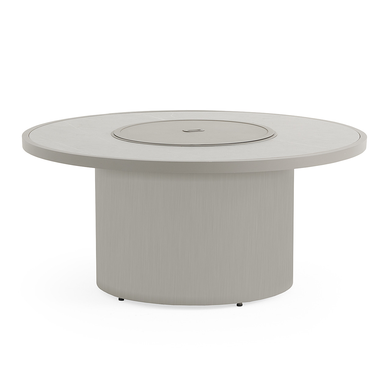 Montauk Slate Grey Polymer with Cushions 6 Piece Modular Sectional + 48 in. D Fire Pit Table