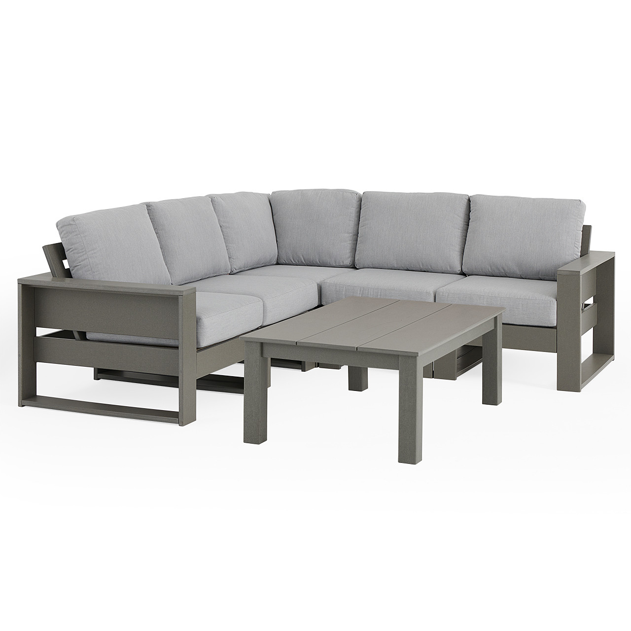 Montauk Polymer with Cushions 6 Piece Modular Sectional + 48 x 32 in. Coffee Table