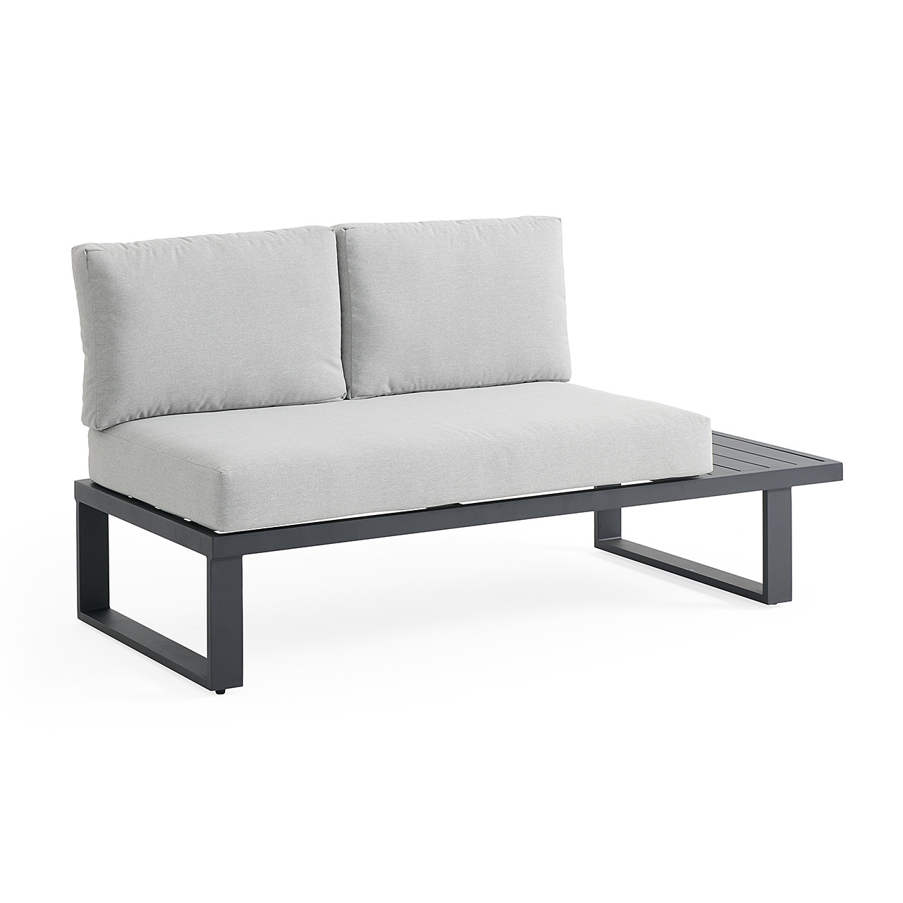 Pasadena Midnight Aluminum and Meteor Silver Cushions 4 Piece Sectional with 32 in. Sq. Coffee Table