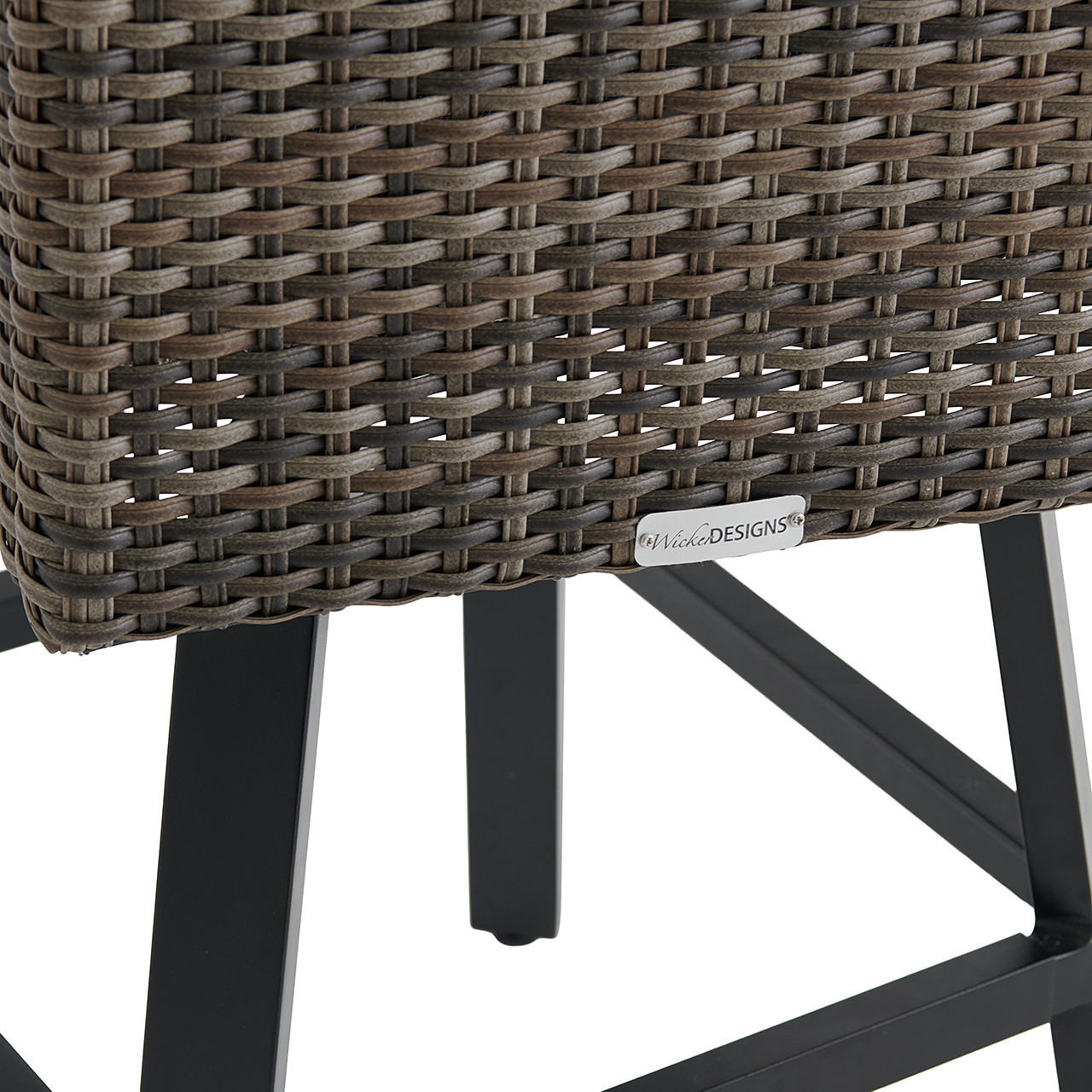 Chelsea Textured Black Aluminum and Weathered Teak Outdoor Wicker Concealed Cushion Armless Barstool