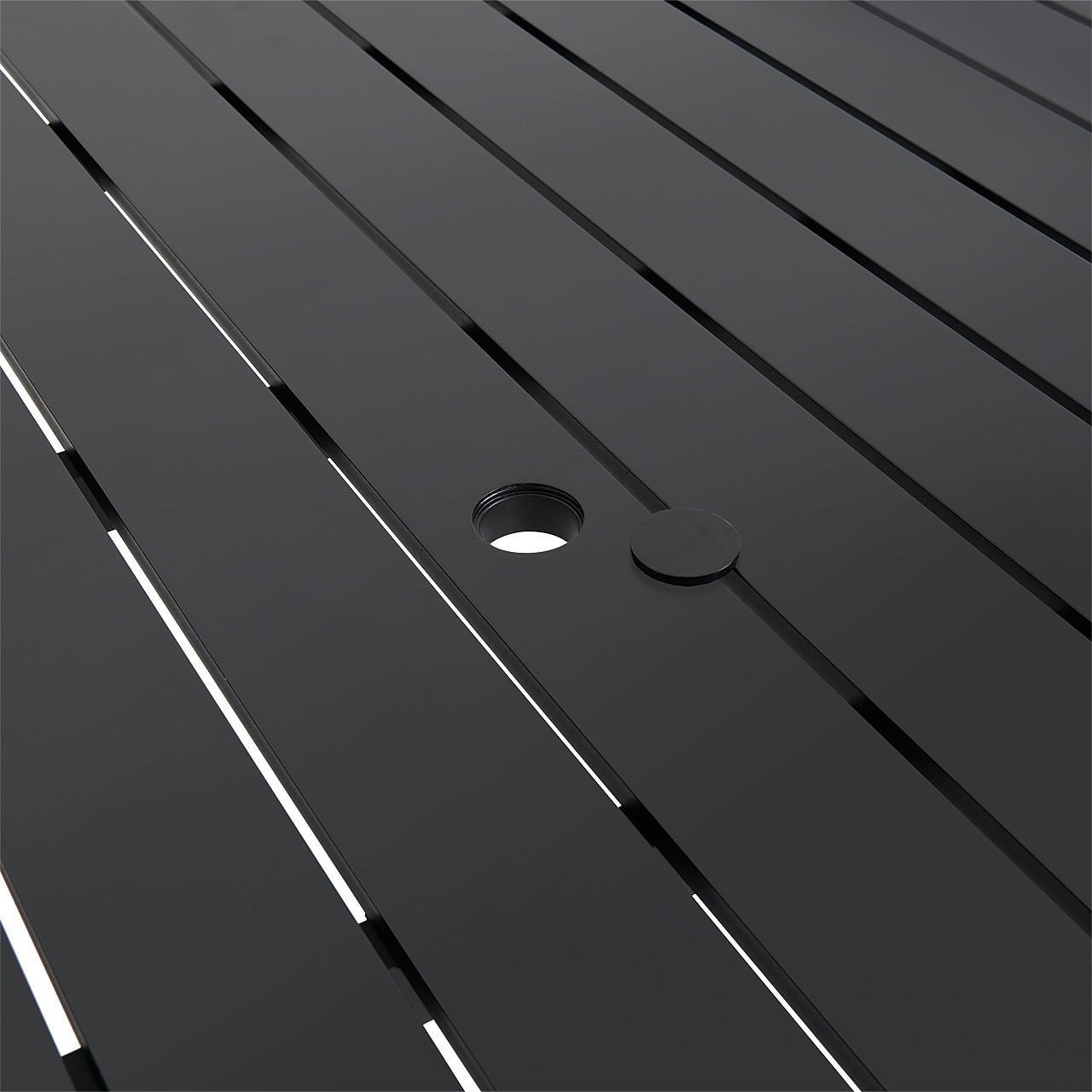 Chelsea Textured Black Aluminum and Weather Teak Outdoor Wicker Concealed Cushions 11 Piece Dining Set + 96 x 64 in. Table