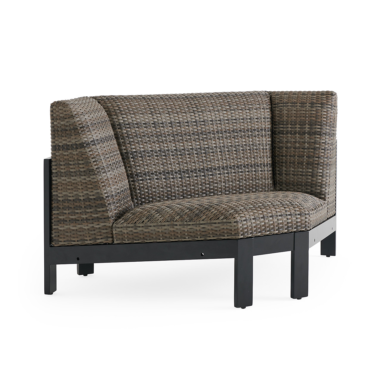 Chelsea Textured Black Aluminum and Weather Teak Outdoor Wicker Concealed Cushions 3 Piece Sectional