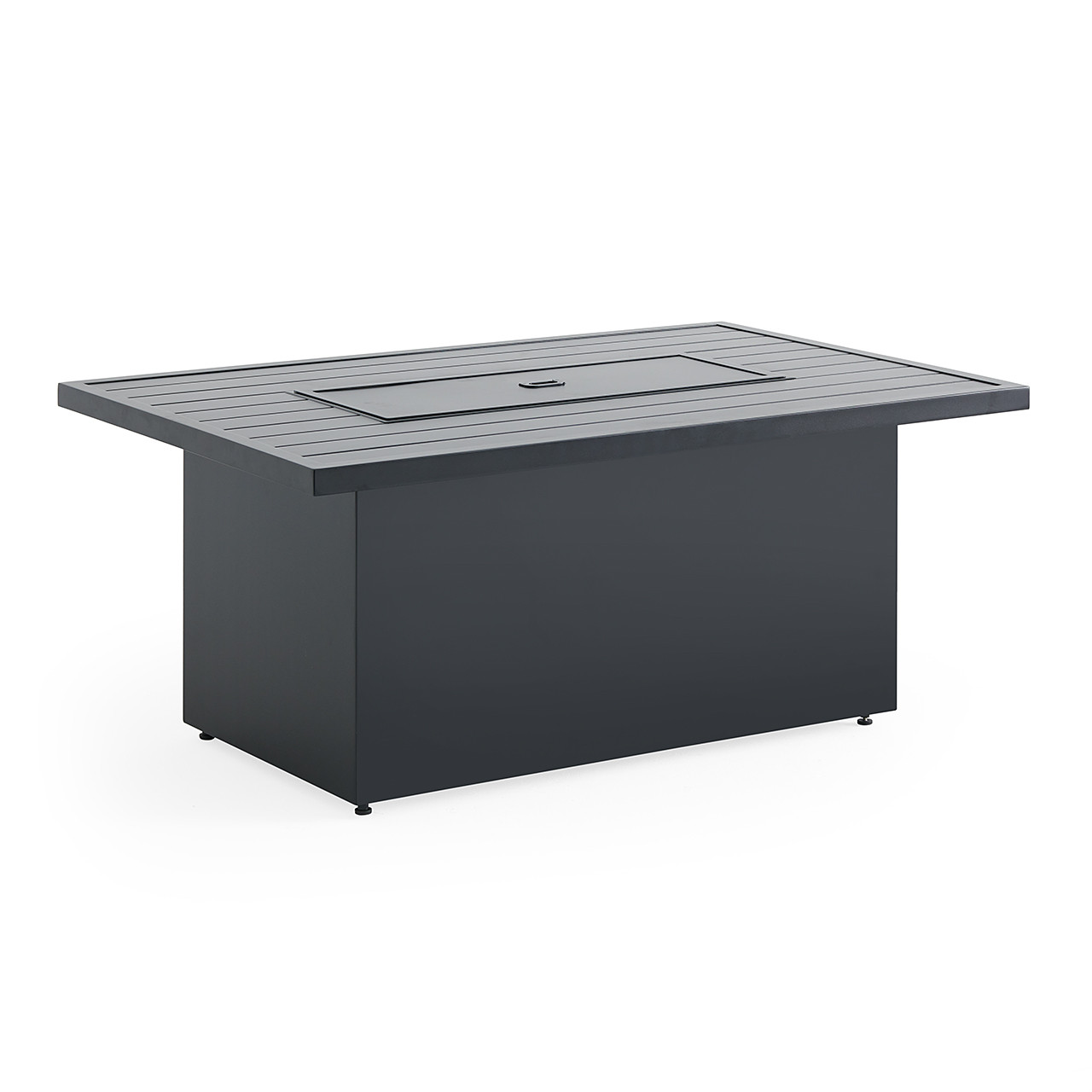 Chelsea Textured Black Aluminum and Weather Teak Outdoor Wicker Concealed Cushions 5 Piece Sectional + 52 x 32 in. Fire Pit Table