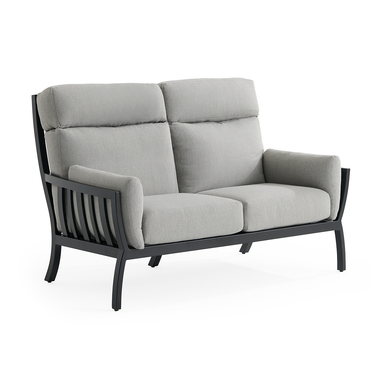 Siena Coal Aluminum with Panama Stone Grey Cushions Loveseat