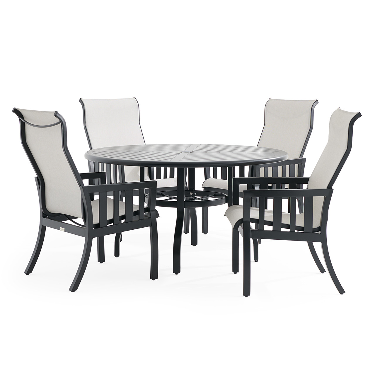 Siena Coal Aluminum with Sailing Seagull Cushions 5 Piece Dining Set + 54 in. D Table