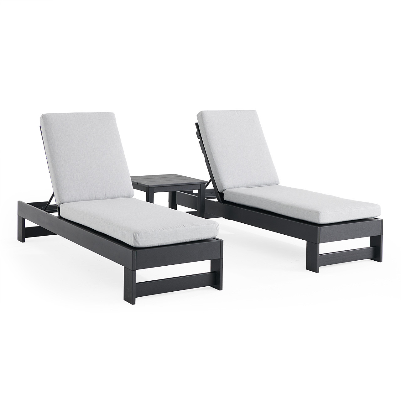 Montauk Polymer with Cushions 3 Piece Chaise Lounge Set + 23 in. Sq. End Table