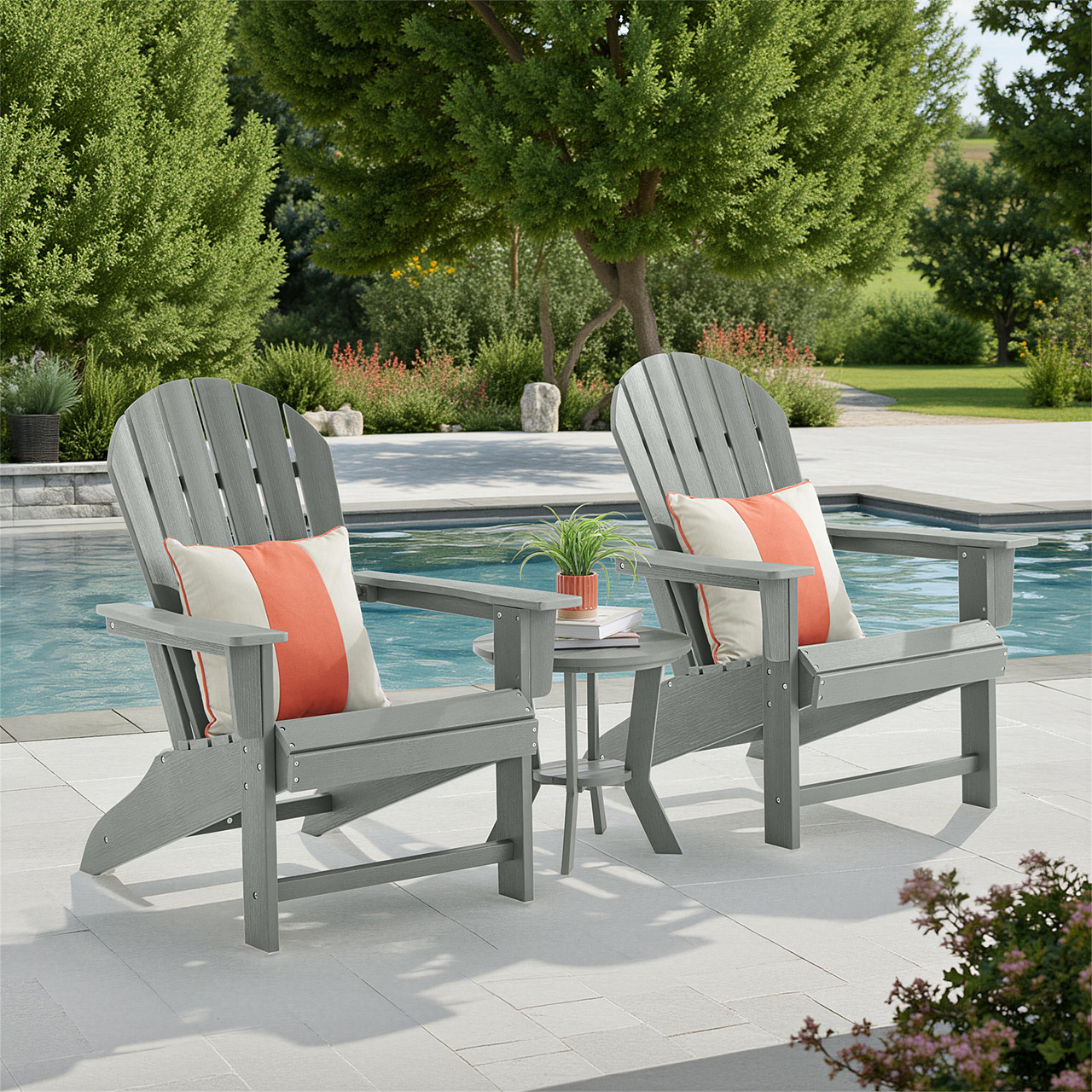 Lakeside Polymer 3 Piece Set Adirondack Chairs + 18 in. D End Table