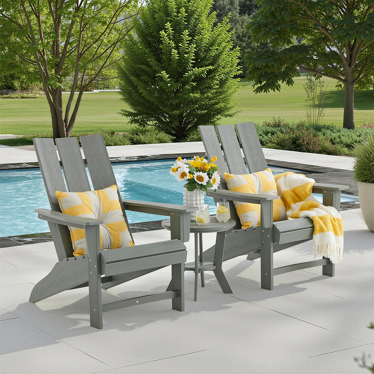 Newport Polymer 3 Piece Set XL Modern Adirondack Chairs + 18 in. D