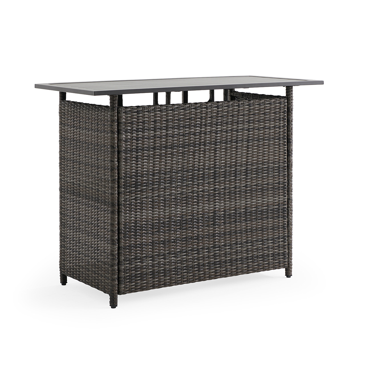 Venice Silver Oak Outdoor Wicker 5 Piece Bar Set with Armless Barstools + 54 x 27 in. Party Table