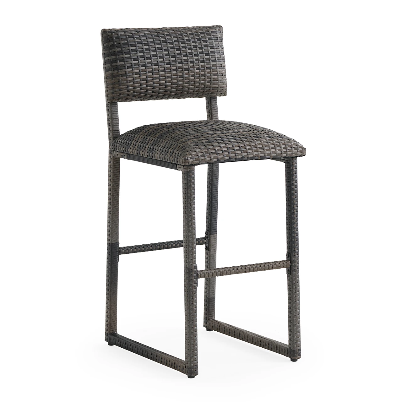 Venice Silver Oak Outdoor Wicker 5 Piece Bar Set with Armless Barstools + 54 x 27 in. Party Table