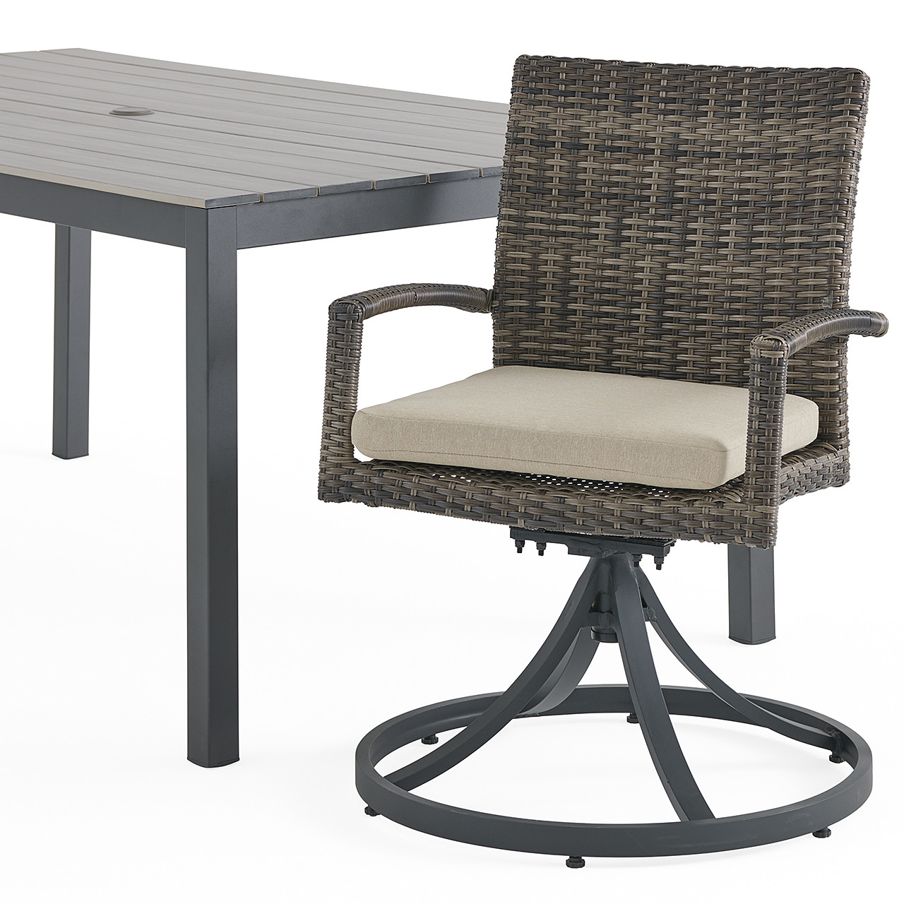 Sonoma Husk Outdoor Wicker with Cushions 7 Piece Combo Dining Set + 72 x 40 in. Table