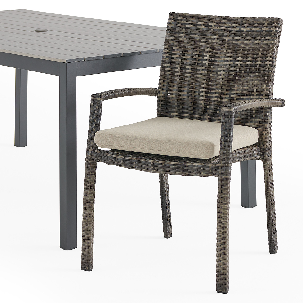 Sonoma Husk Outdoor Wicker with Cushions 7 Piece Dining Set + 72 x 40 in. Table