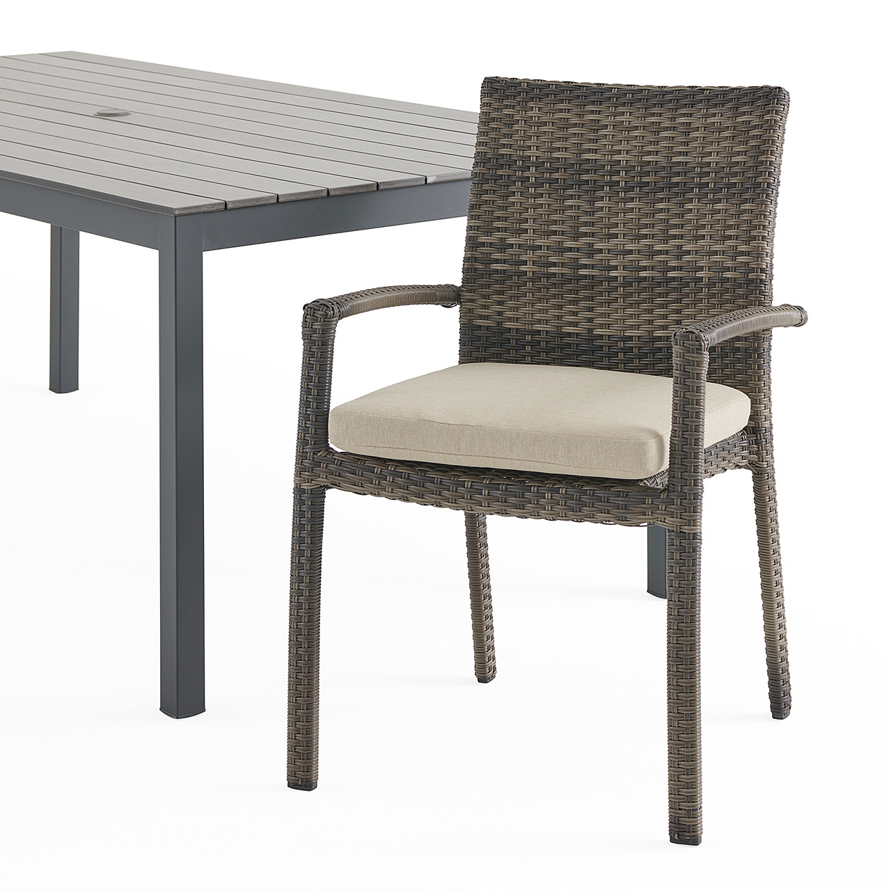 Sonoma Husk Outdoor Wicker with Cushions 9 Piece Dining Set + 84 x 40 in. Table