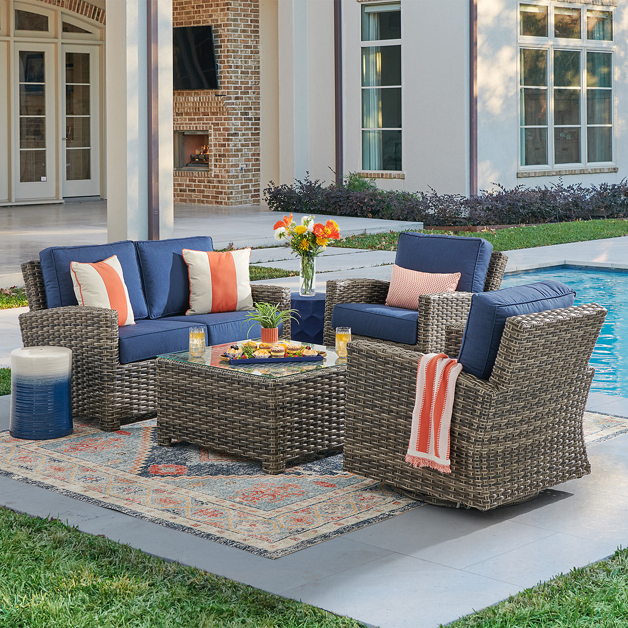 Sonoma Husk Outdoor Wicker with Cushions 4 Piece Swivel Loveseat