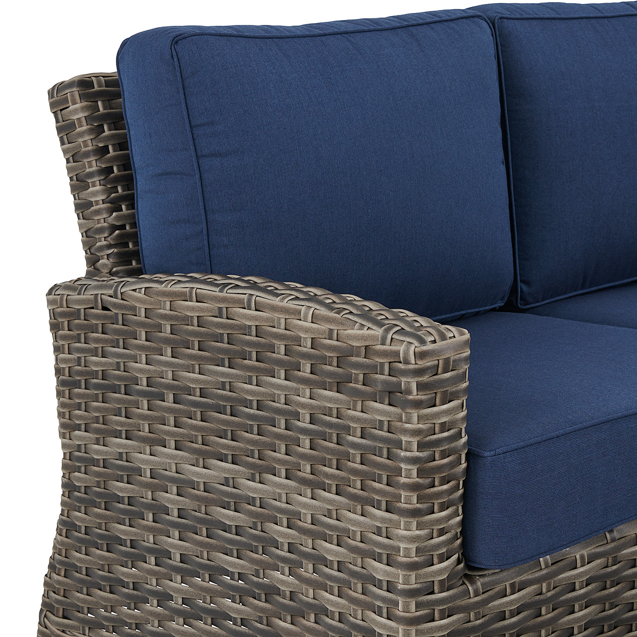 Sonoma Husk Outdoor Wicker with Cushions 4 Piece Swivel Sofa Group + 32 in. Sq. Glass Top Coffee Table