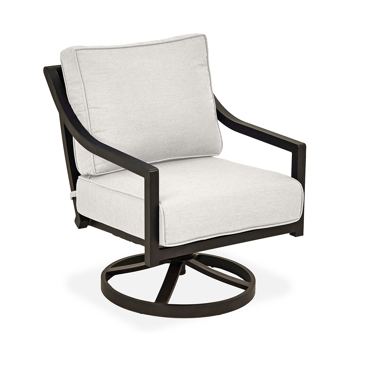 Hill Country Aged Bronze Aluminum and Cushion 4 Piece Swivel Sofa Group + 48 x 28 in. Coffee Table