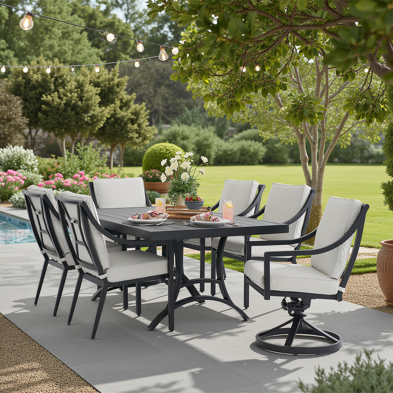 Hill Country Aged Bronze Aluminum and Cushion 7 Piece Combo Dining