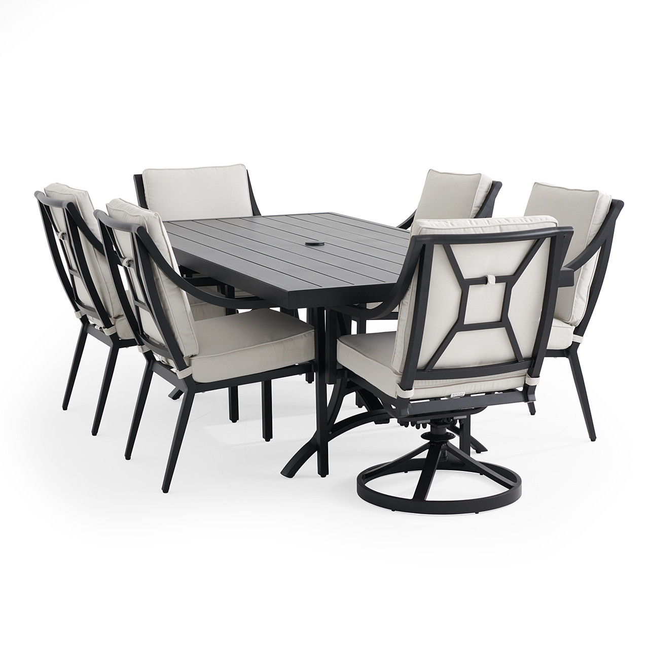 Hill Country Aged Bronze Aluminum and Cushion 7 Piece Combo Dining Set + 84 x 42 in. Table -