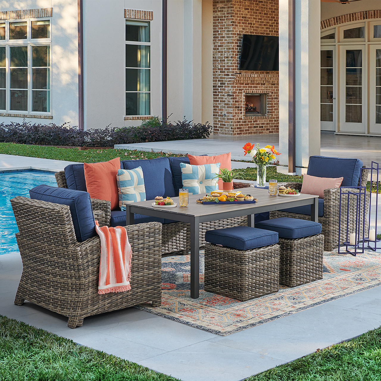 Sonoma Husk Outdoor Wicker with Cushions 6 Piece Sofa Group + 65 x