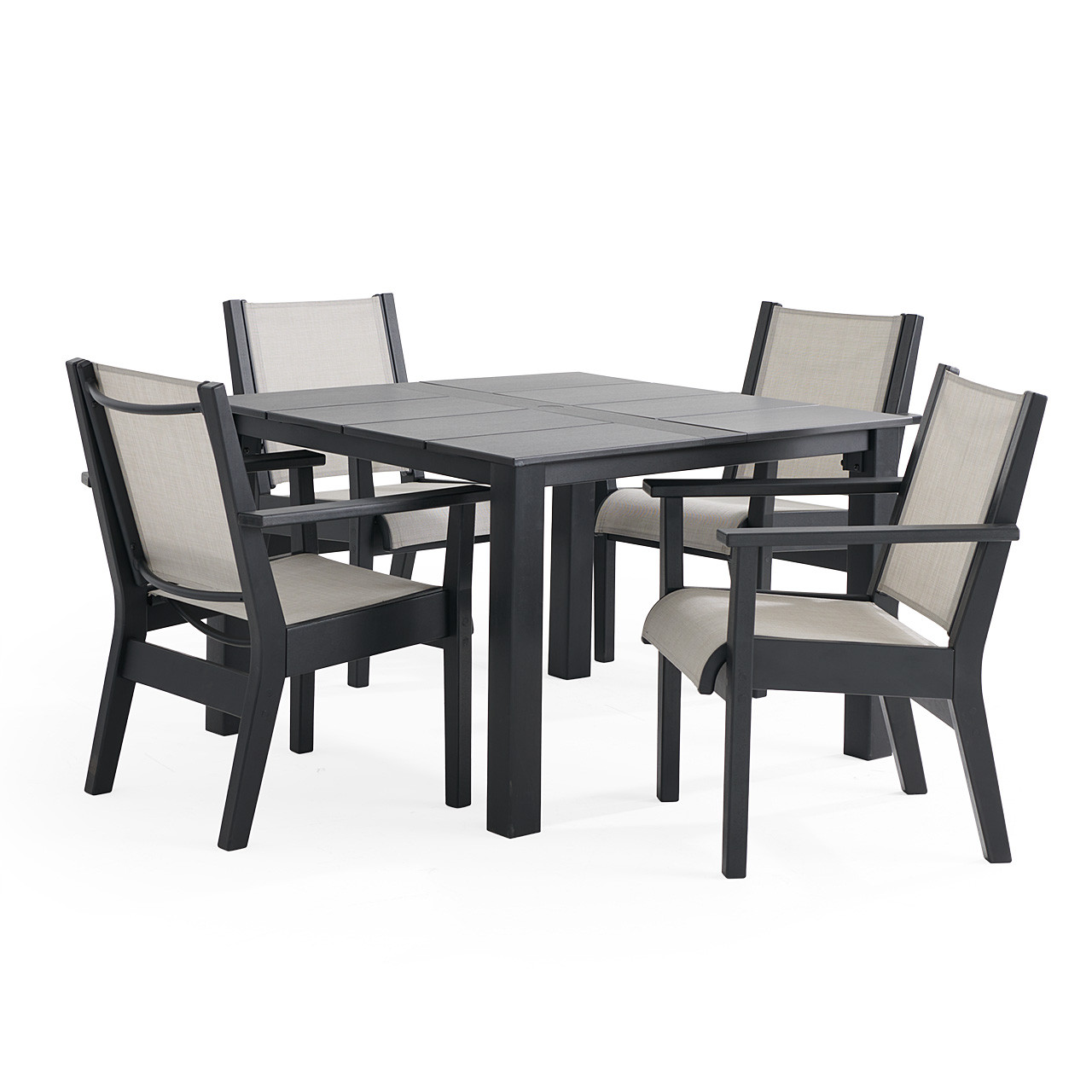 Montauk Polymer with Sling 5 Piece Dining Set + 44 in. Sq. Table
