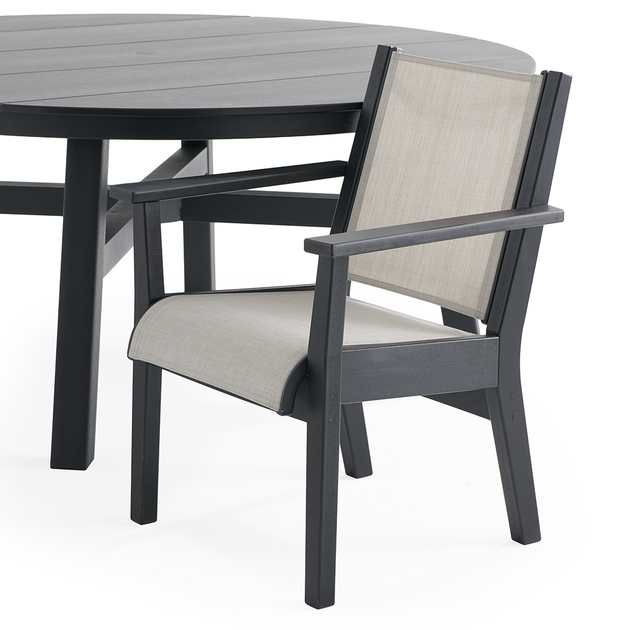 Montauk Polymer with Sling 7 Piece Dining Set + 74 in. D Table