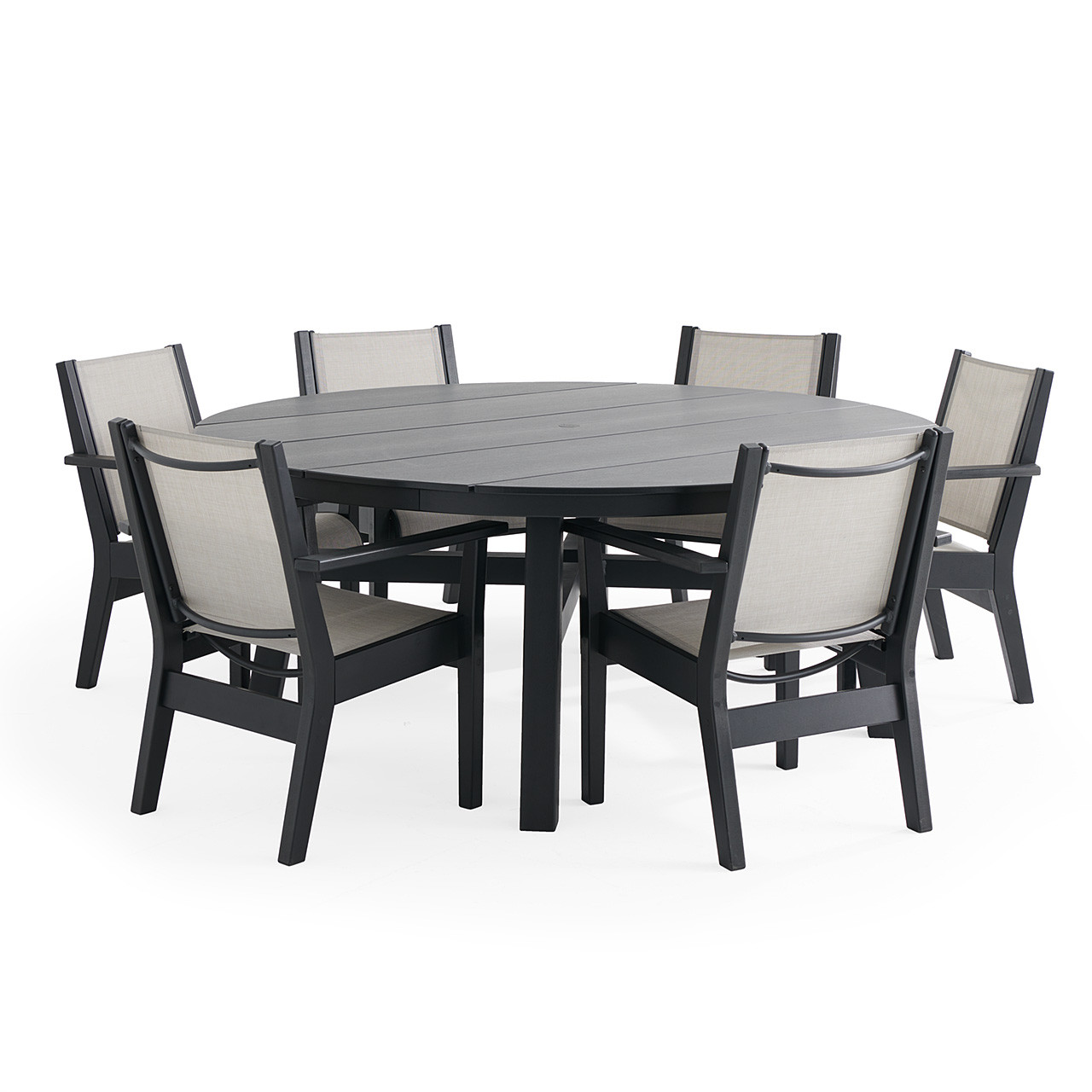 Montauk Polymer with Sling 7 Piece Dining Set + 74 in. D Table