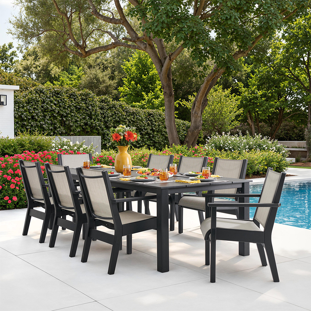 Montauk Polymer with Sling 9 Piece Dining Set + 96 x 44 in. Table