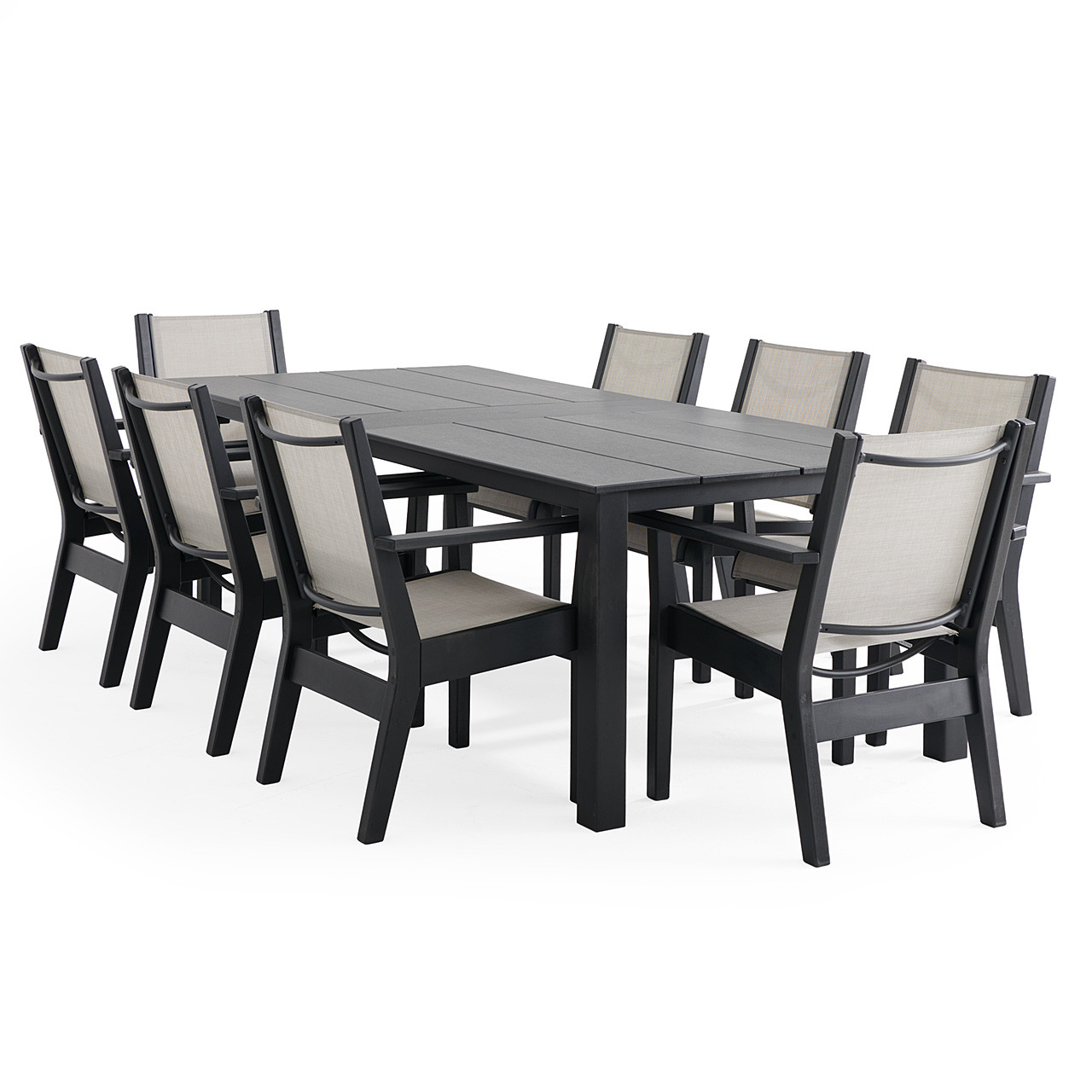 Montauk Polymer with Sling 9 Piece Dining Set + 96 x 44 in. Table