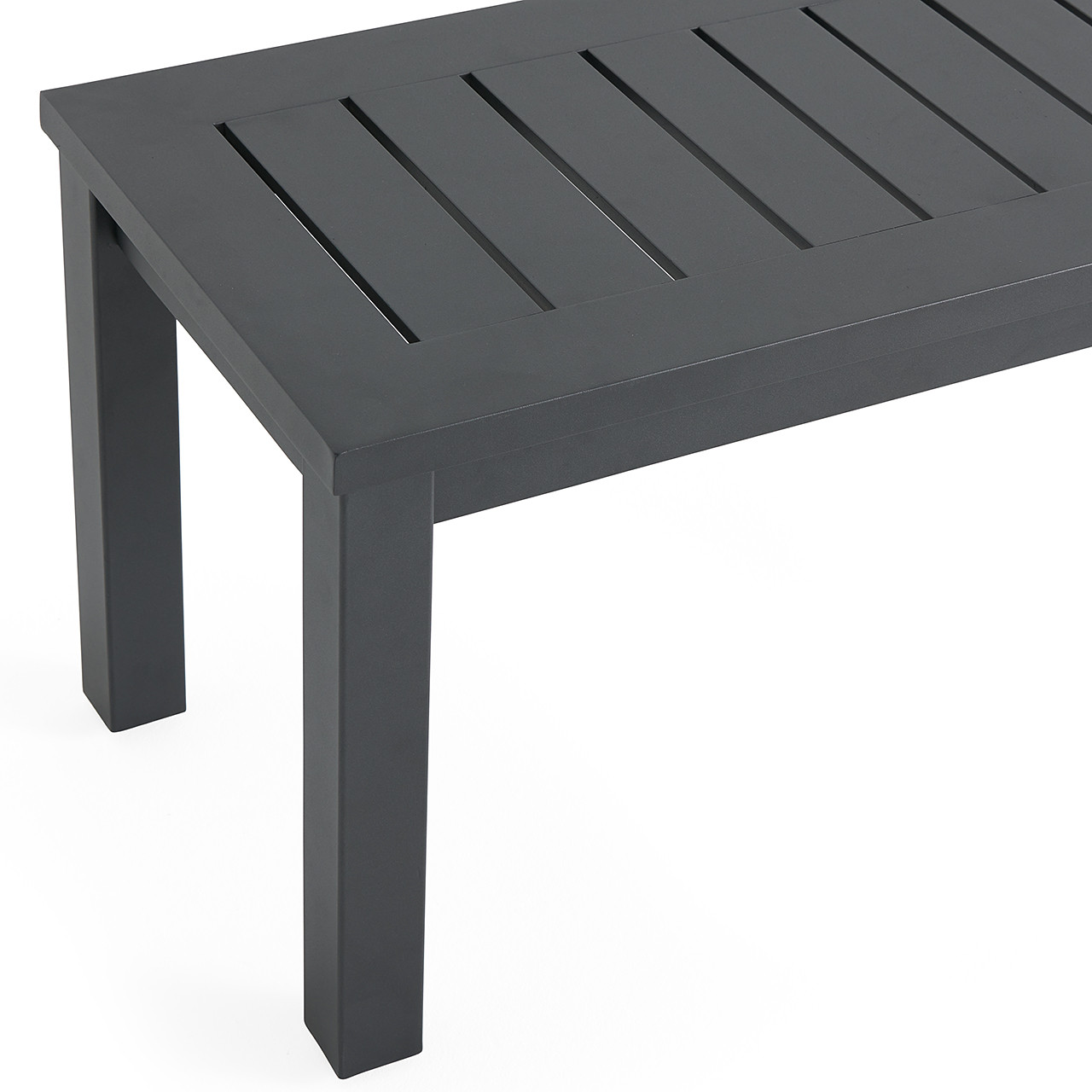 Montecito Charcoal Aluminum with Cushions 6 Piece Combo Bench Dining Set + 70 x 40 in. Table