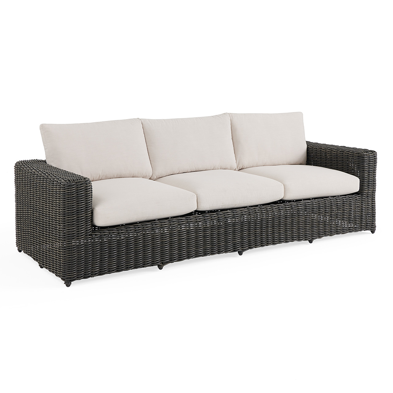 Laguna Smoke Outdoor Wicker and Solid Teak with Cushions 3 Piece Sofa Group + 55 x 32 in. Coffee Table