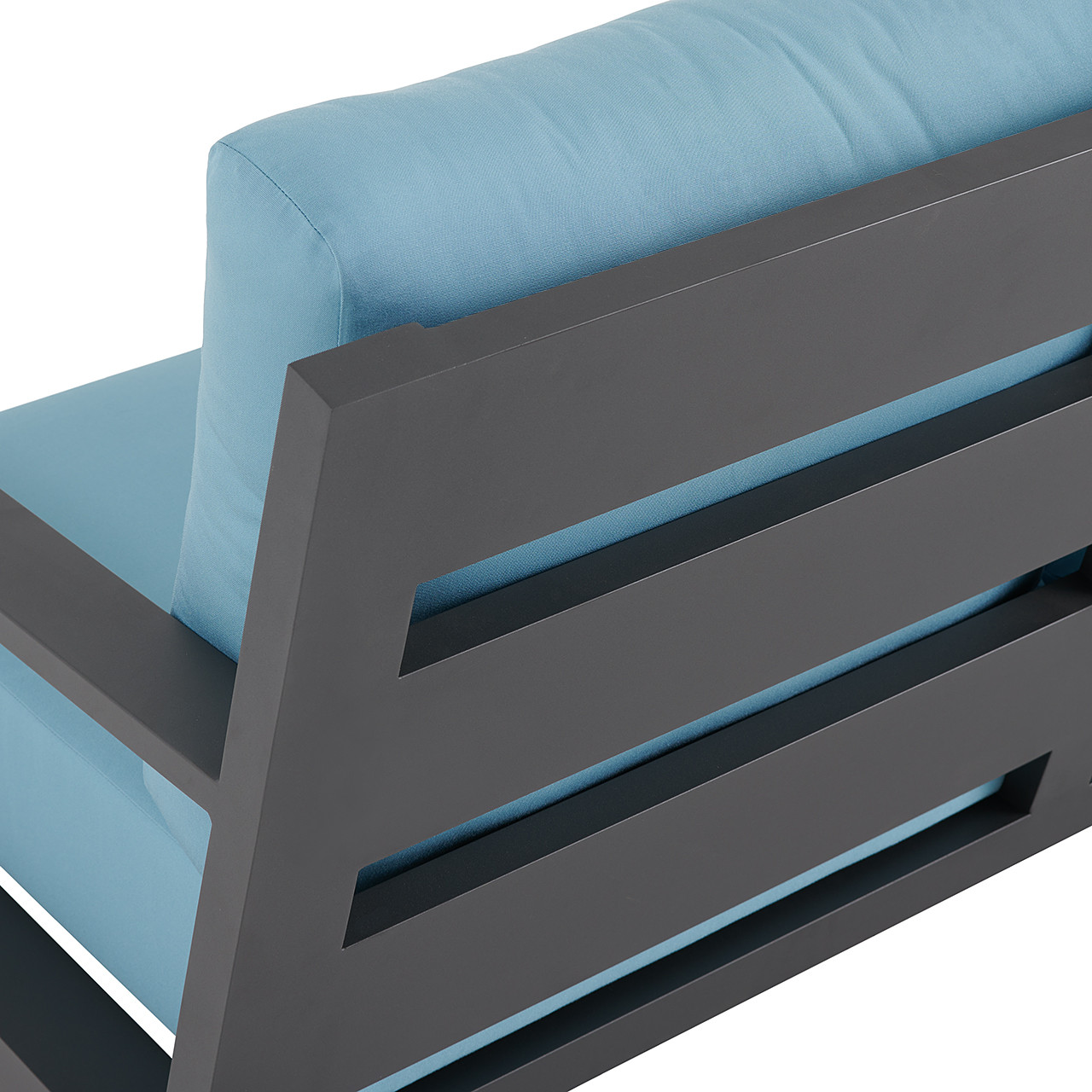 Montecito Charcoal Aluminum with Cushions 4 Piece Swivel Loveseat Group + 48 x 26 in. Coffee Table