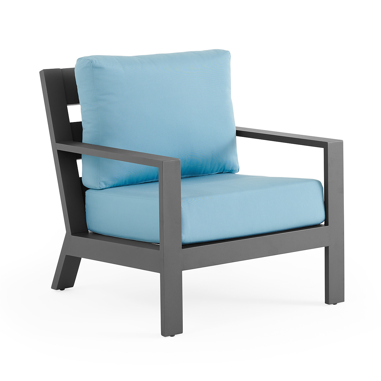 Montecito Charcoal Aluminum with Cushions 4 Piece Loveseat Group + 48 x 26 in. Coffee Table