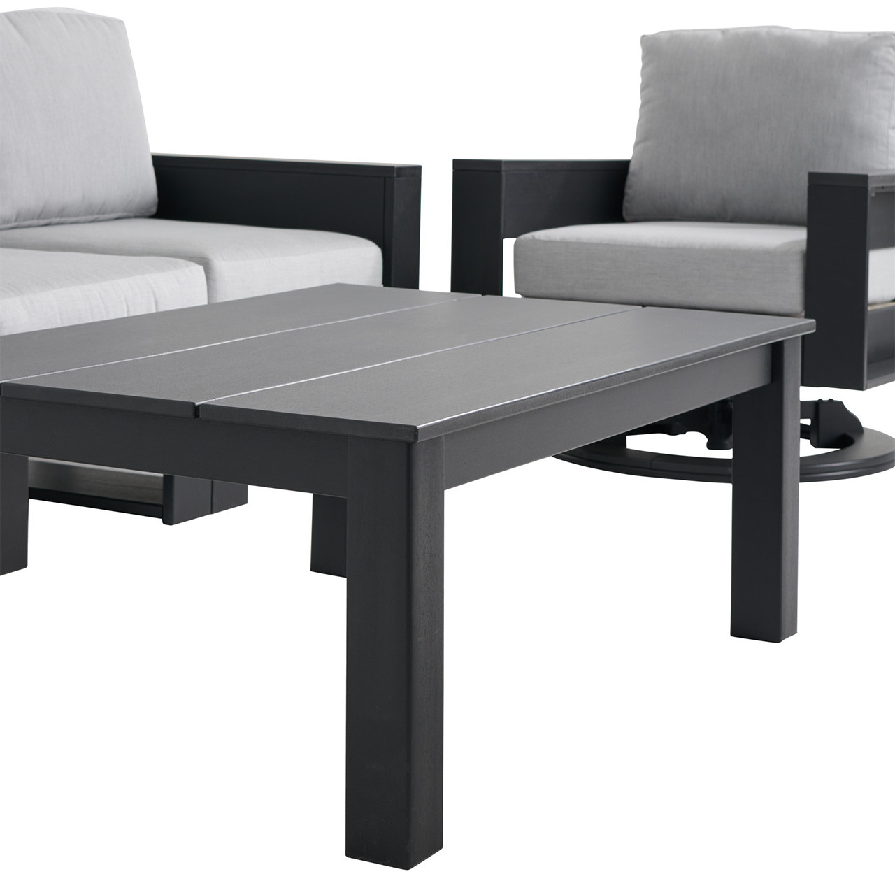 Montauk Polymer with Cushions 6 Piece Modular Swivel Sofa Group + 48 x 32 in. Coffee Table