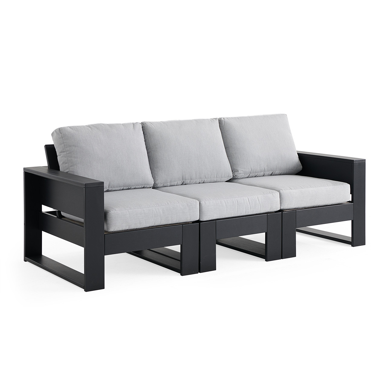 Montauk Polymer with Cushions 6 Piece Modular Swivel Sofa Group + 42 in. Sq. LP Gas Fire Pit