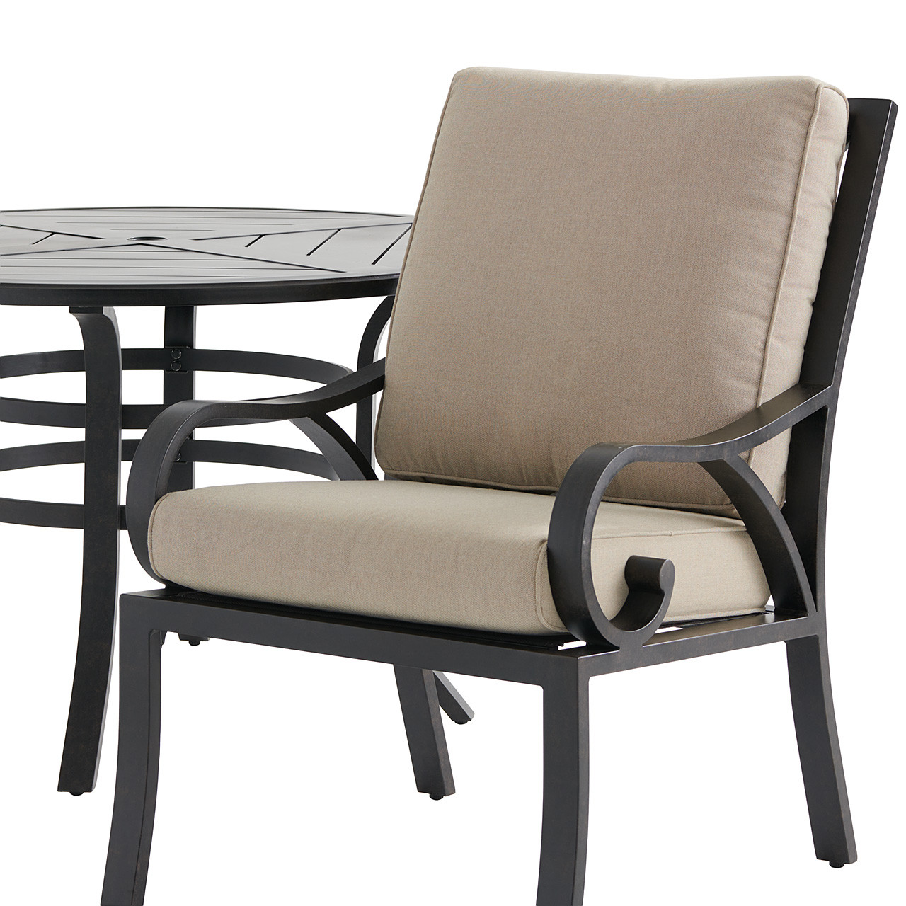 Key West Rustic Bronze Aluminum with Cushions 5 Piece Dining Set + 48 in. D Table