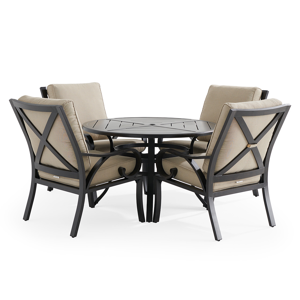 Key West Rustic Bronze Aluminum with Cushions 5 Piece Dining Set + 48 in. D Table