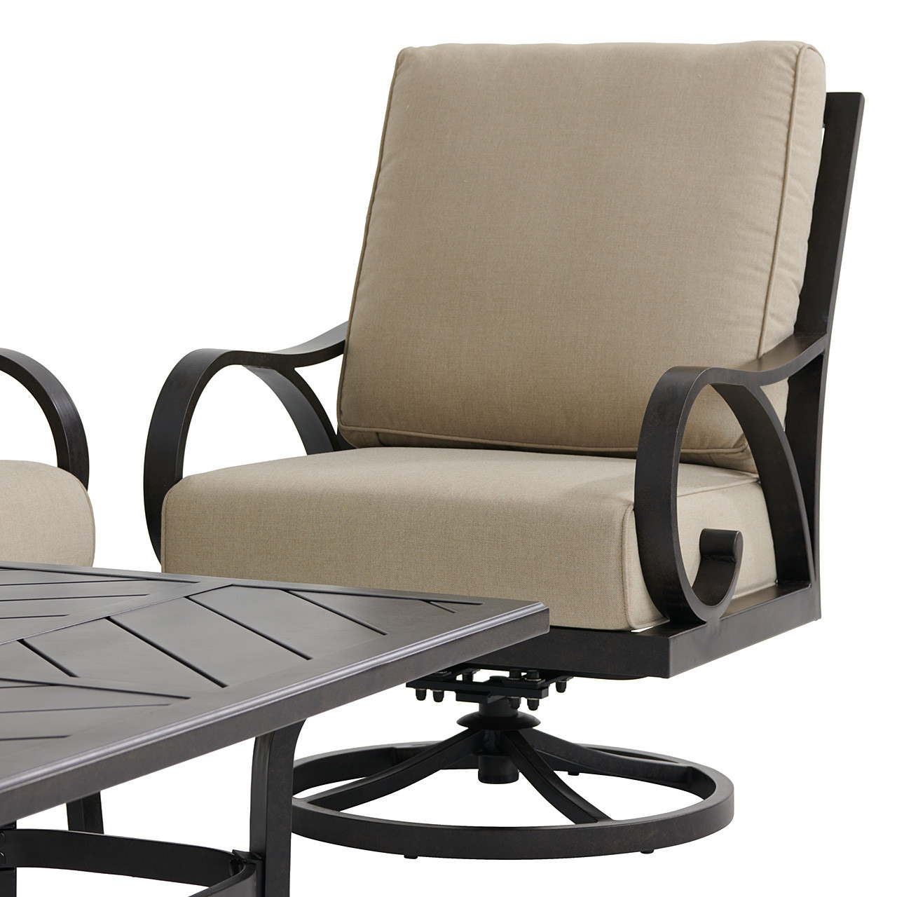 Key West Rustic Bronze Aluminum with Cushions 3 Piece Swivel Sofa Group + 48 x 26 in. Coffee Table