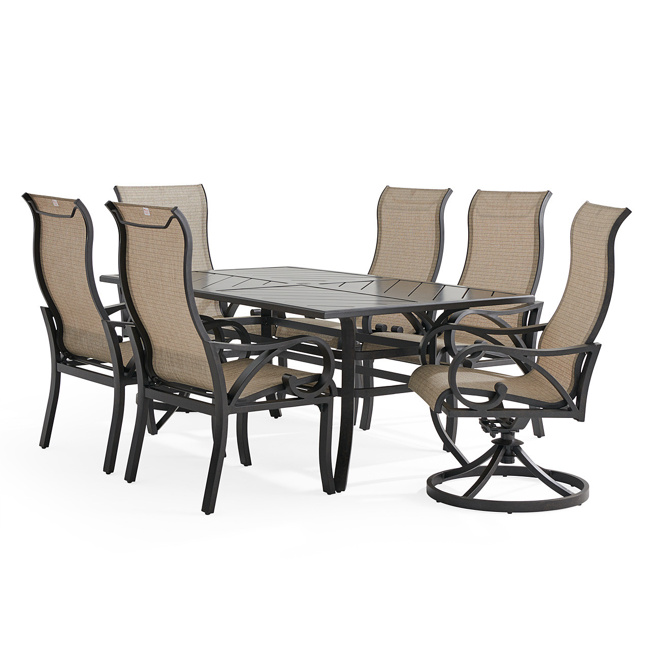 Key West Rustic Bronze Aluminum with Sling 7 Piece Combo Dining Set + 70 x 40 in. Table