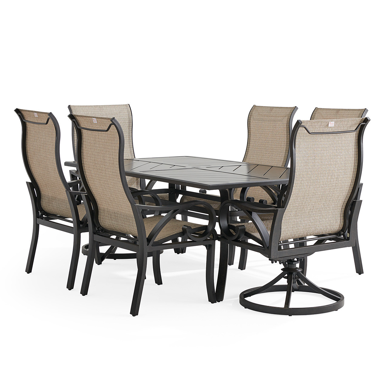 Key West Rustic Bronze Aluminum with Sling 7 Piece Combo Dining Set + 70 x 40 in. Table