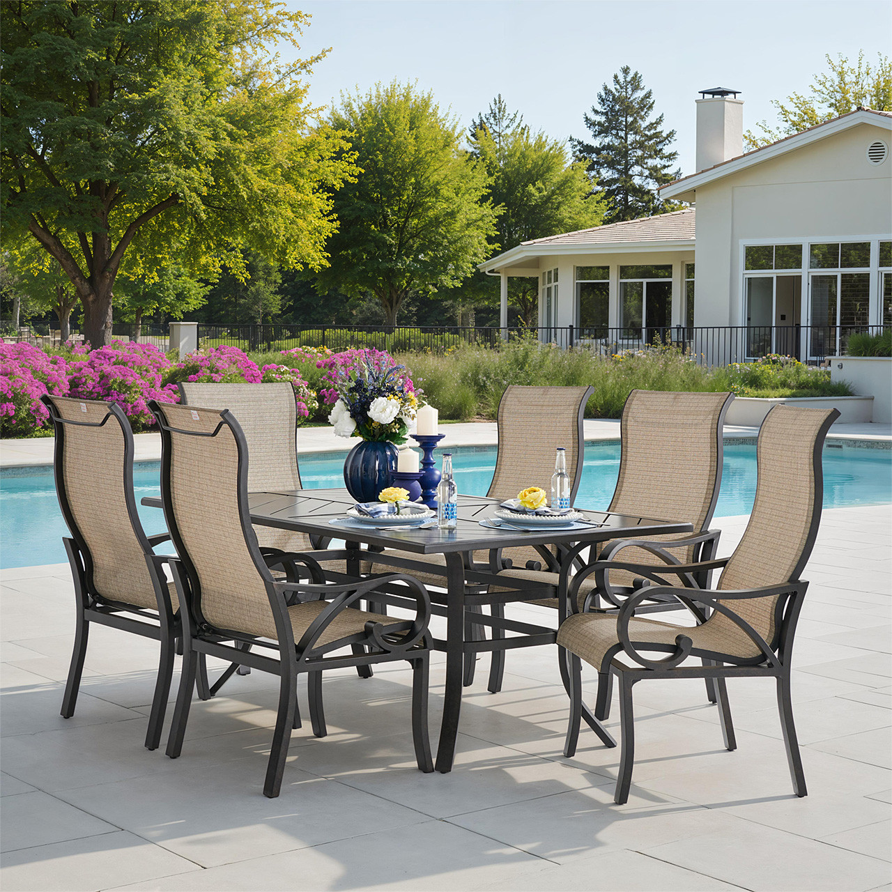 Key West Rustic Bronze Aluminum with Sling 7 Piece Dining Set + 70