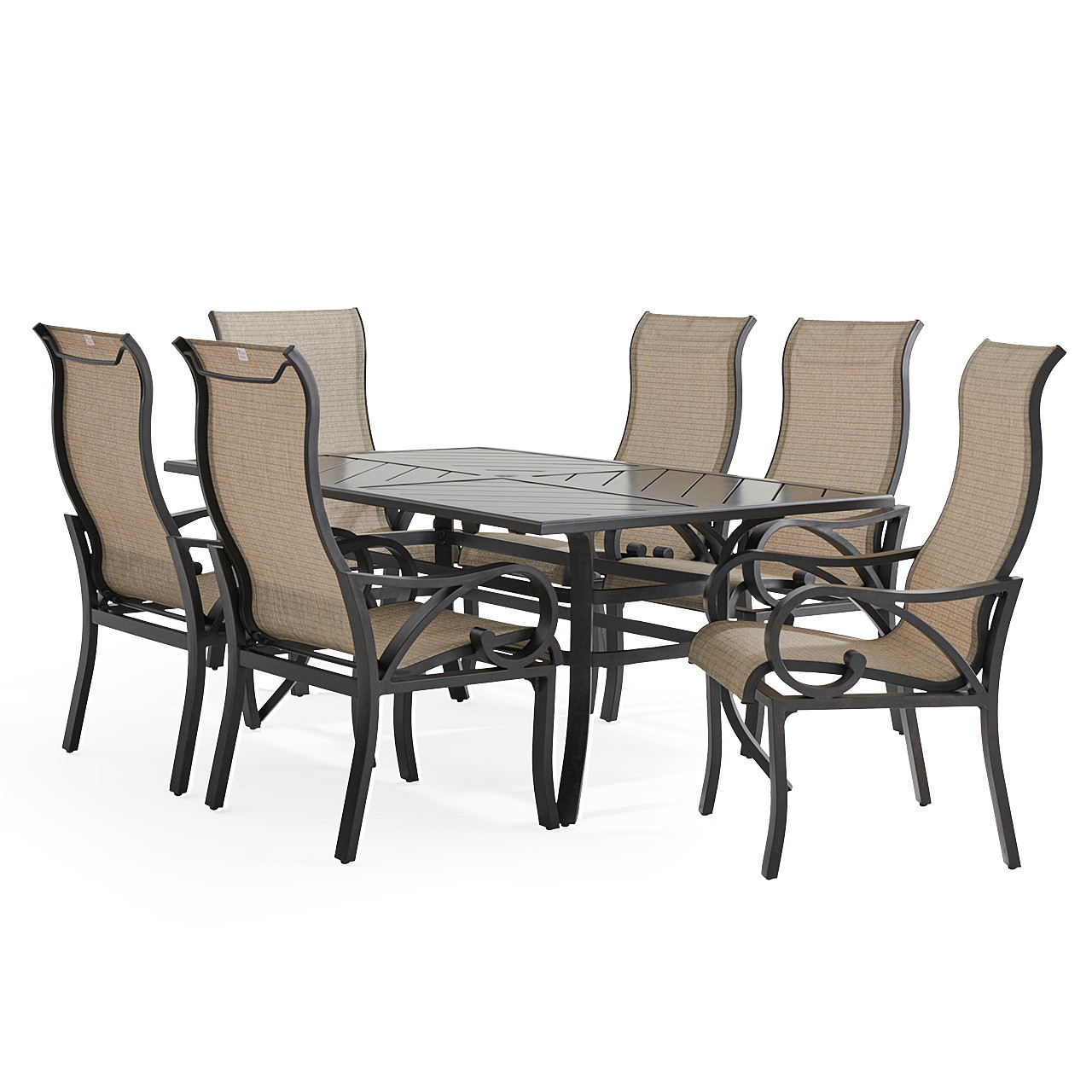 Key West Rustic Bronze Aluminum with Sling 7 Piece Dining Set + 70
