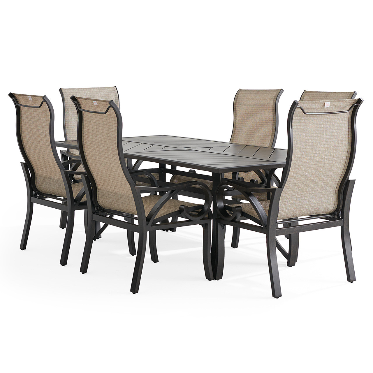Key West Rustic Bronze Aluminum with Sling 7 Piece Dining Set + 82 x 41 in. Table