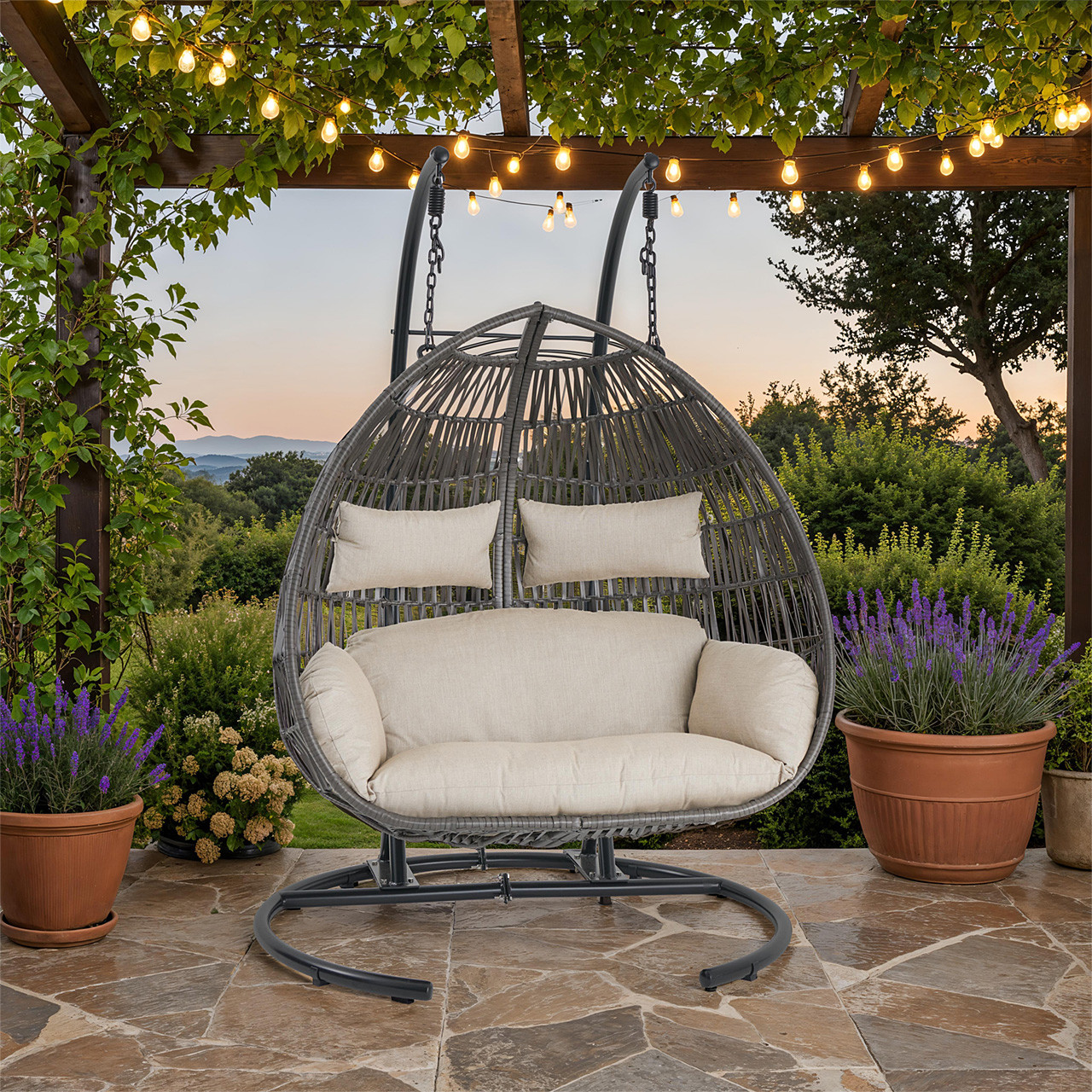 Tahiti Hanging Loveseat with Cushion - Chair King Backyard Store