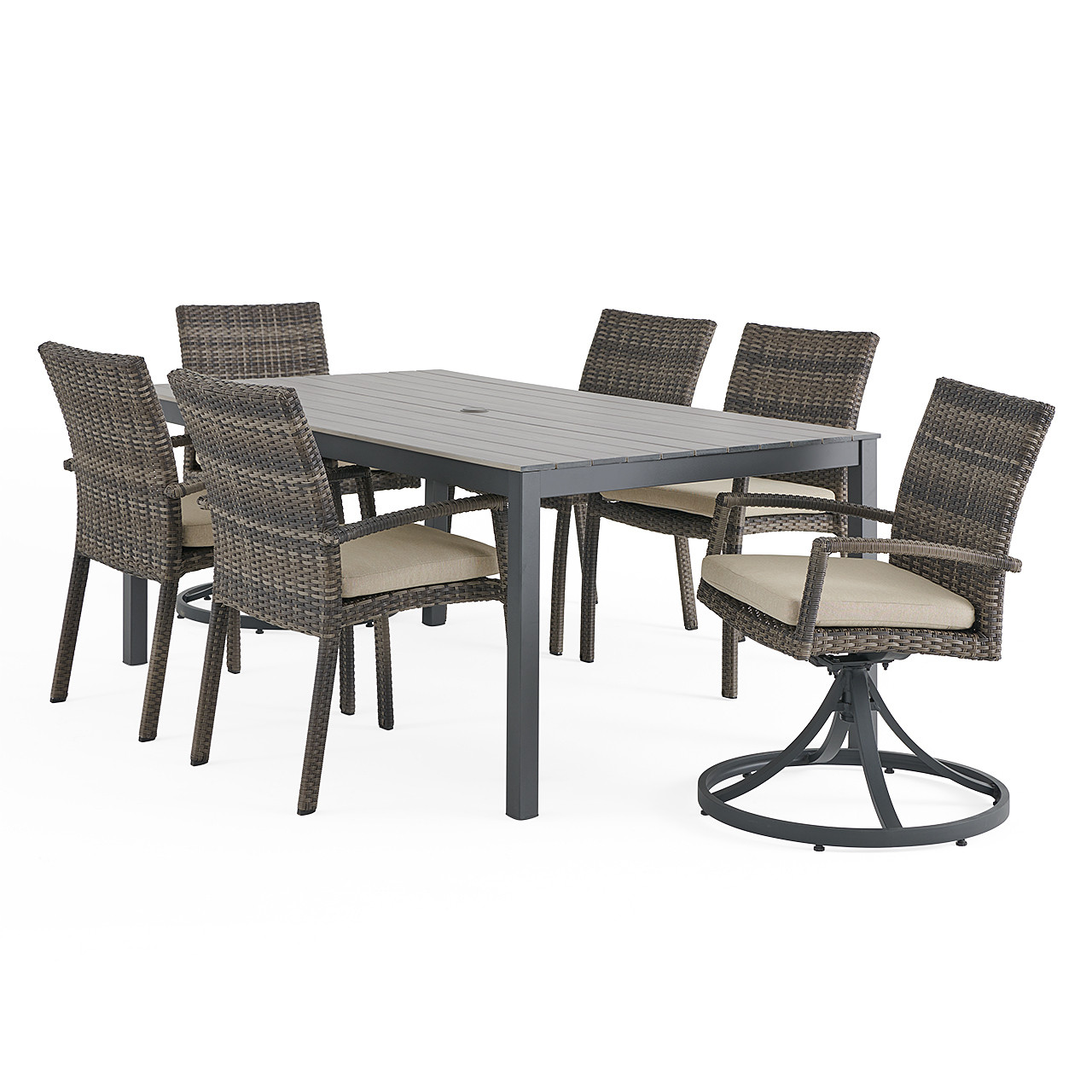 Sonoma Outdoor Wicker with Cushions 7 Piece Combo Dining Set + 72 x 40 in. Table