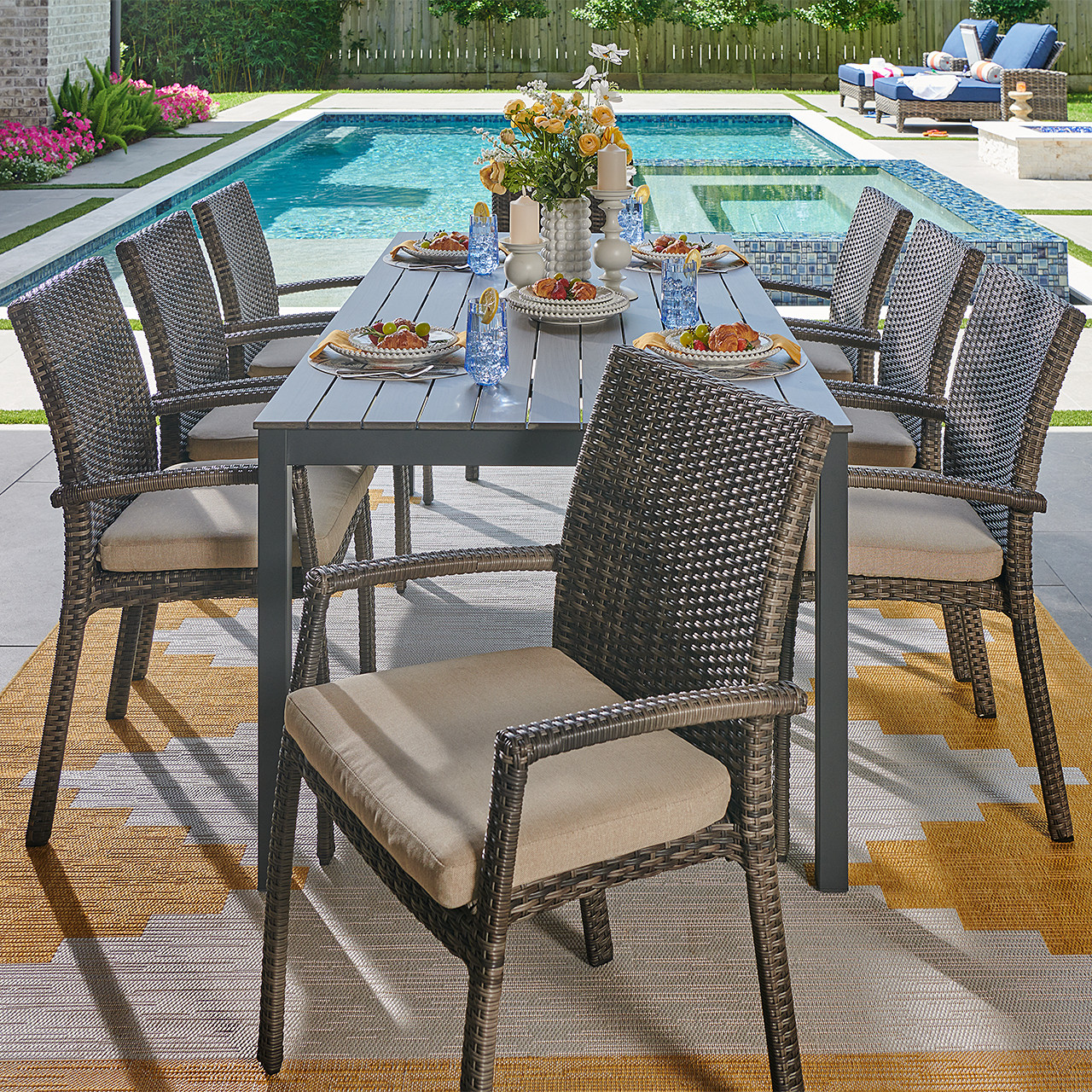 Sonoma Outdoor Wicker with Cushions 9 Piece Dining Set + 84 x 40 in. Table
