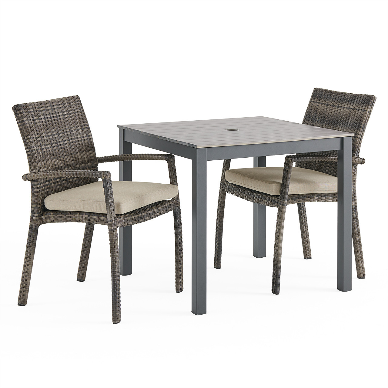 Sonoma Outdoor Wicker with Cushions 3 Piece Bistro Set + 33 in. Sq. Table
